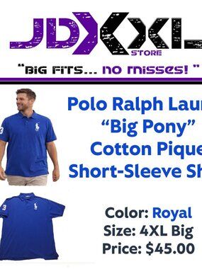 Polo Ralph Lauren Mens 4XL Big Pony Polo Shirt Royal Blue Short Sleeve Cotton